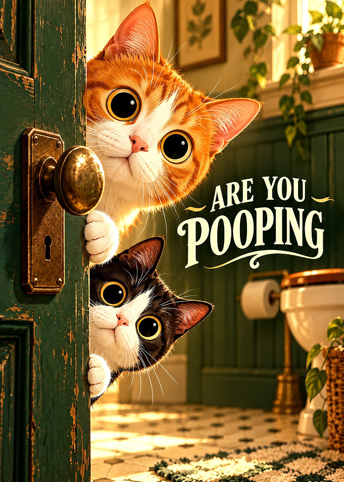 Funny Cats Peeking Into Bathroom