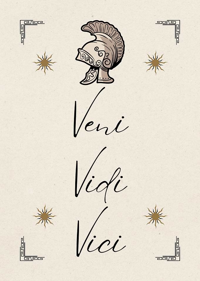 Veni Vidi Vici Roman Helmet Greek Key Poster