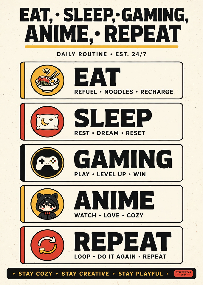 Eat Sleep Gaming Anime Repeat Poster