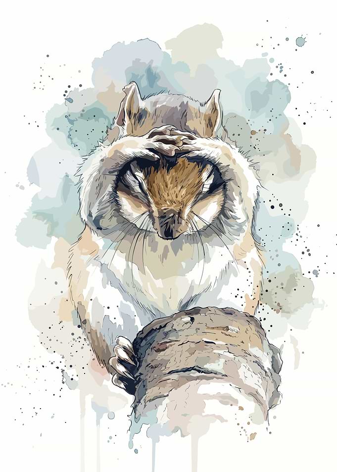 Watercolor Chipmunk Covering Eyes