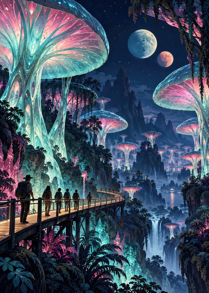 Bioluminescent Alien Mushroom Forest Landscape