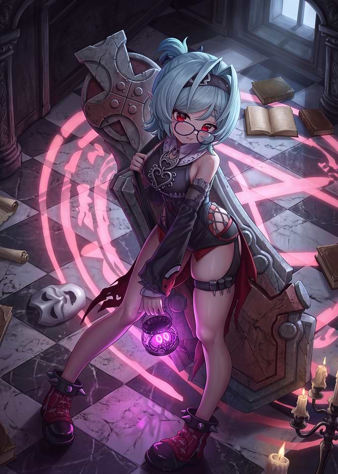 Anime Girl with Lantern and Sword