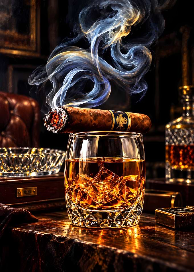 Luxury Whiskey and Cigar Still Life