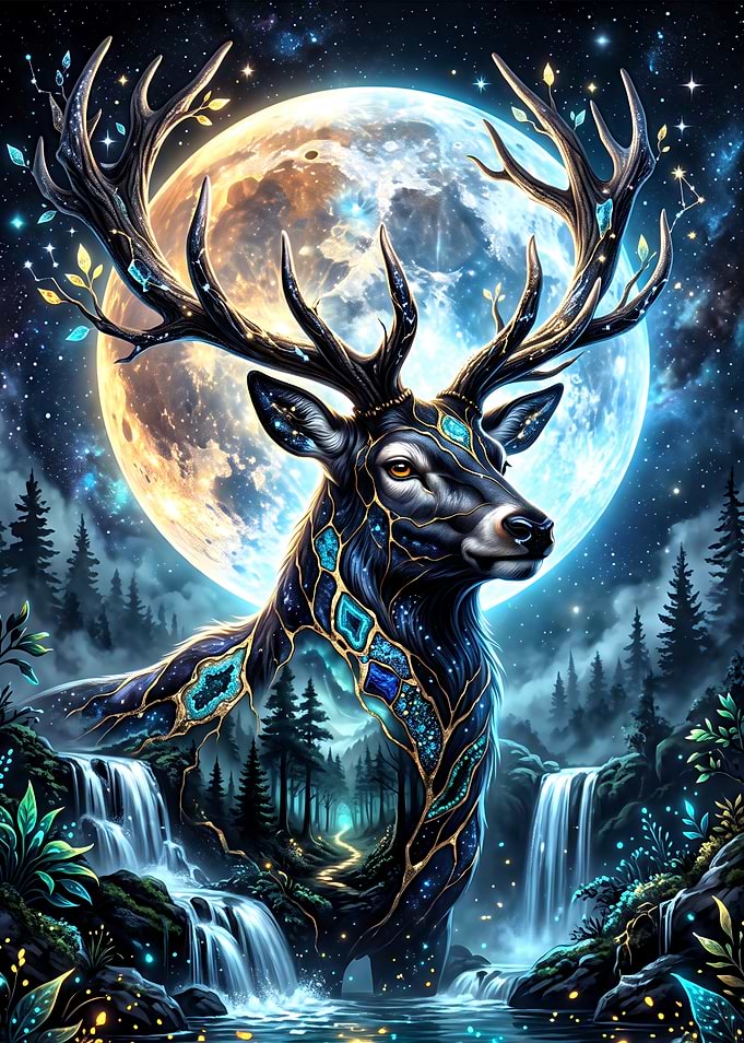 Mystical Stag in Moonlight