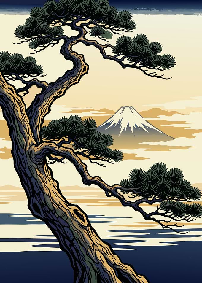 Mount Fuji and Pine Tree Art
