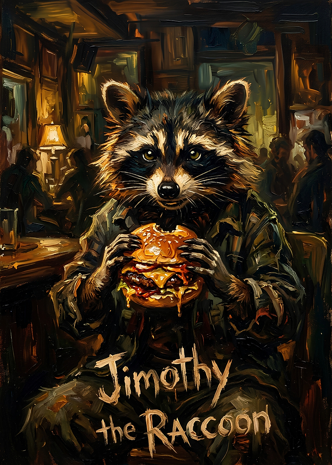 Jimothy the Raccoon Eating a Burger