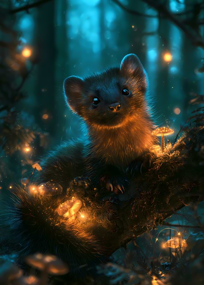 Cute Pine Marten in Enchanted Forest