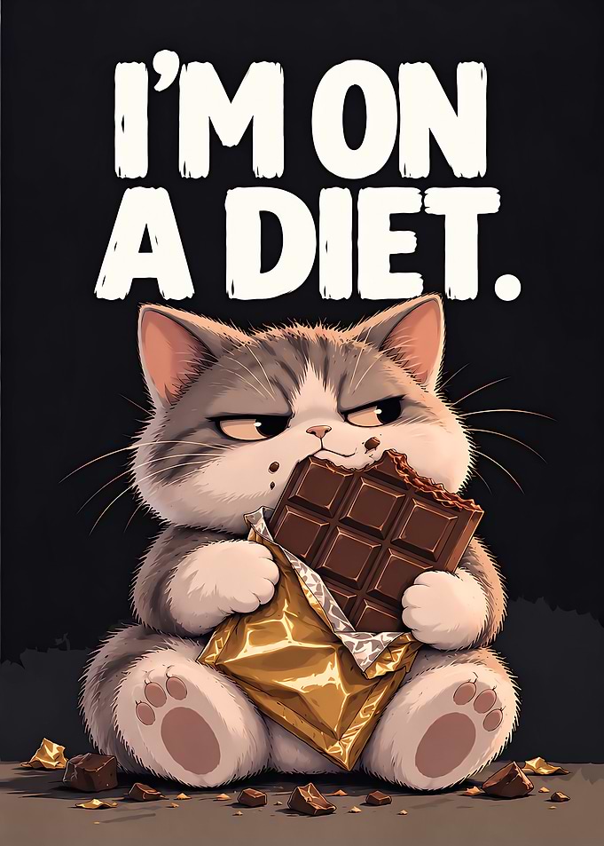 Funny Cat Eating Chocolate Diet Poster