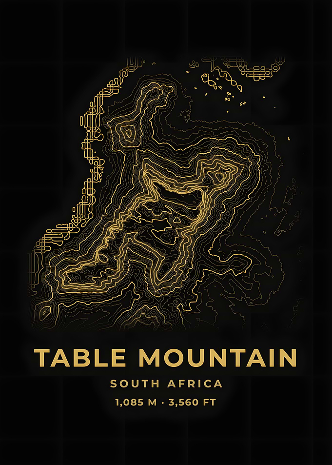 Table Mountain Topographic Map Black Gold Poster