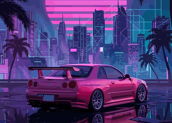 Synthwave Nissan Skyline GT-R R34