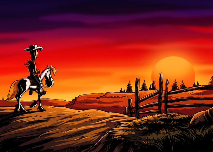 Lucky Luke Riding Into Sunset