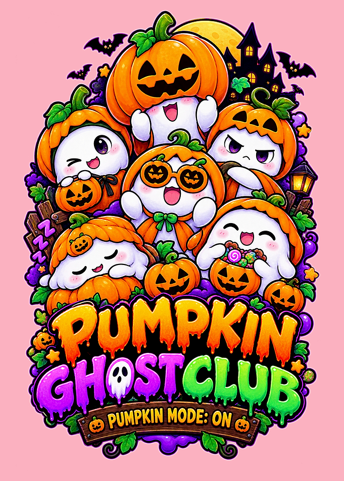 Cute Pumpkin Ghost Club Halloween Illustration