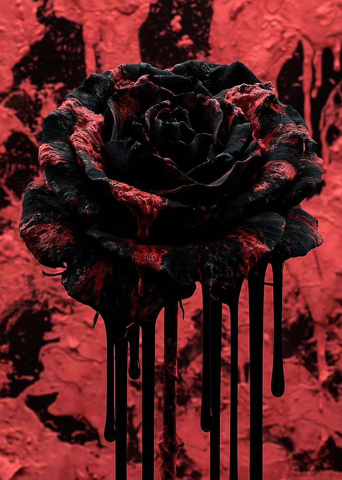 Black Rose with Red Paint Drips