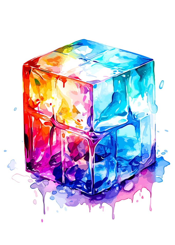 Colorful Watercolor Ice Cube Illustration