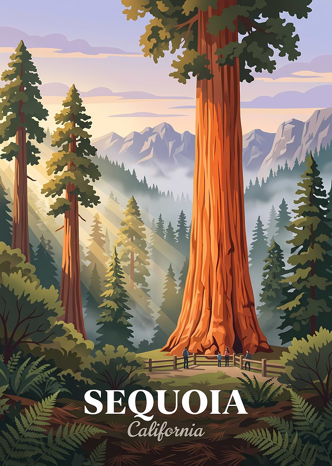Sequoia National Park Vintage Travel Poster