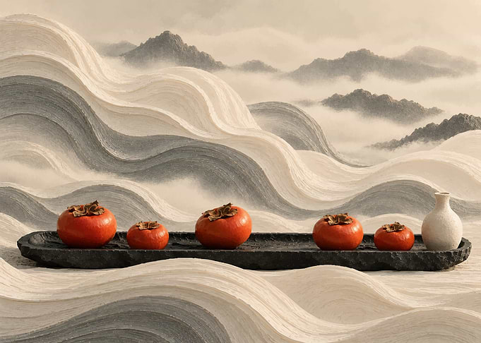 Persimmons on a Stone Tray