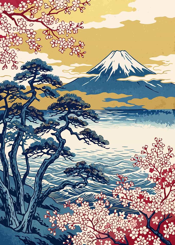 Mount Fuji and Cherry Blossoms at Miho Pine Grove