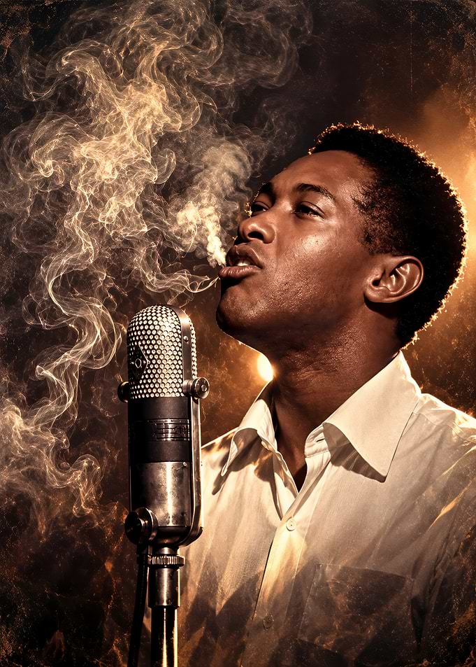 Soulful Jazz Singer with Vintage Microphone