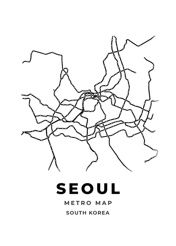 Seoul Black And White Metro Map Print