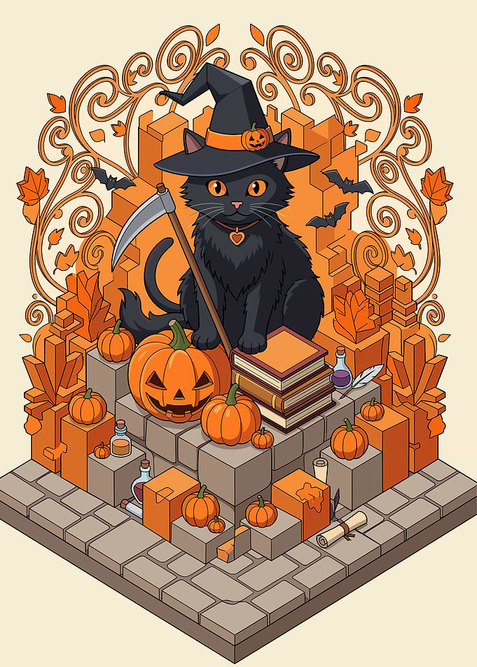 Cute Witch Cat with Scythe