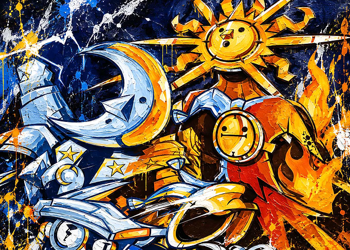 Sun and Moon Celestial Graffiti Art