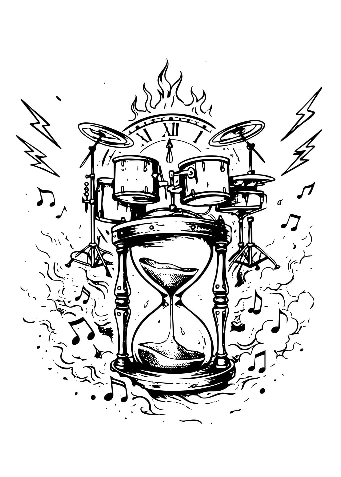 Drum Kit and Hourglass Illustration
