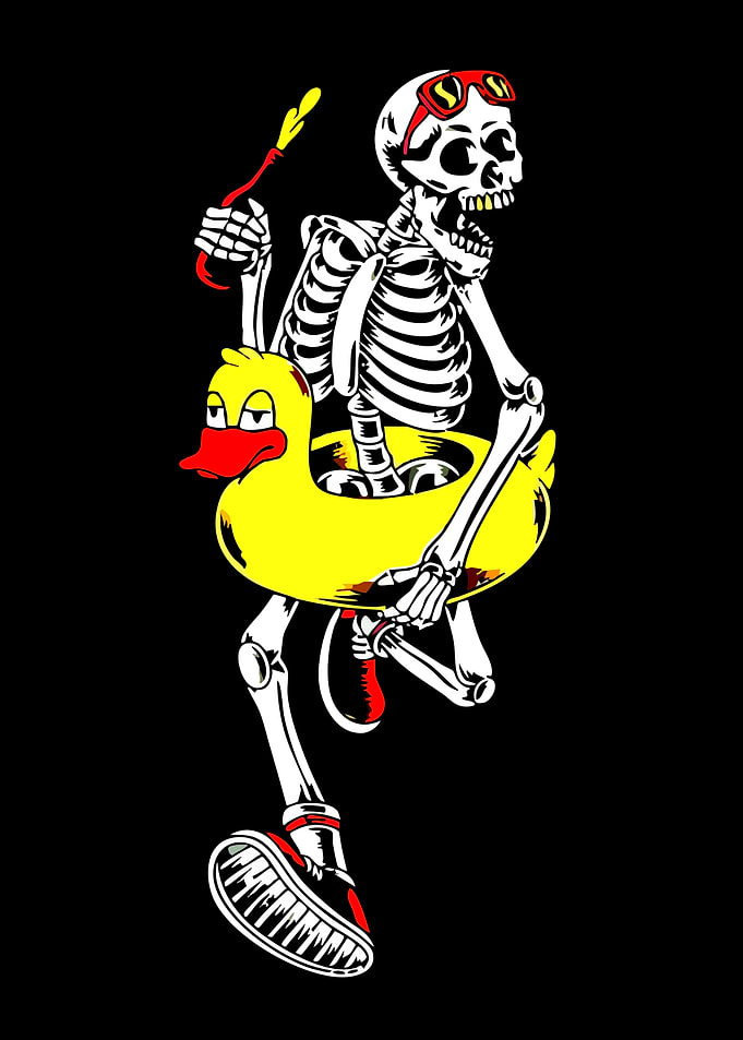 Skeleton with Duck Pool Float