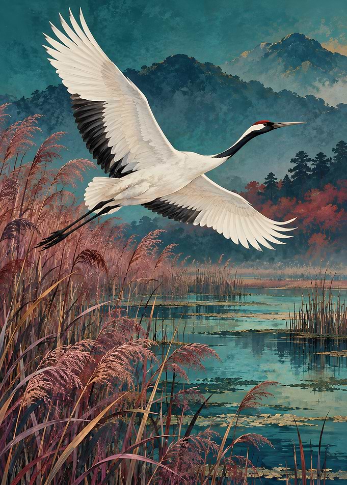 Red-Crowned Crane in Flight