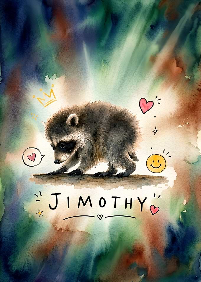 Cute Watercolor Raccoon Named Jimothy