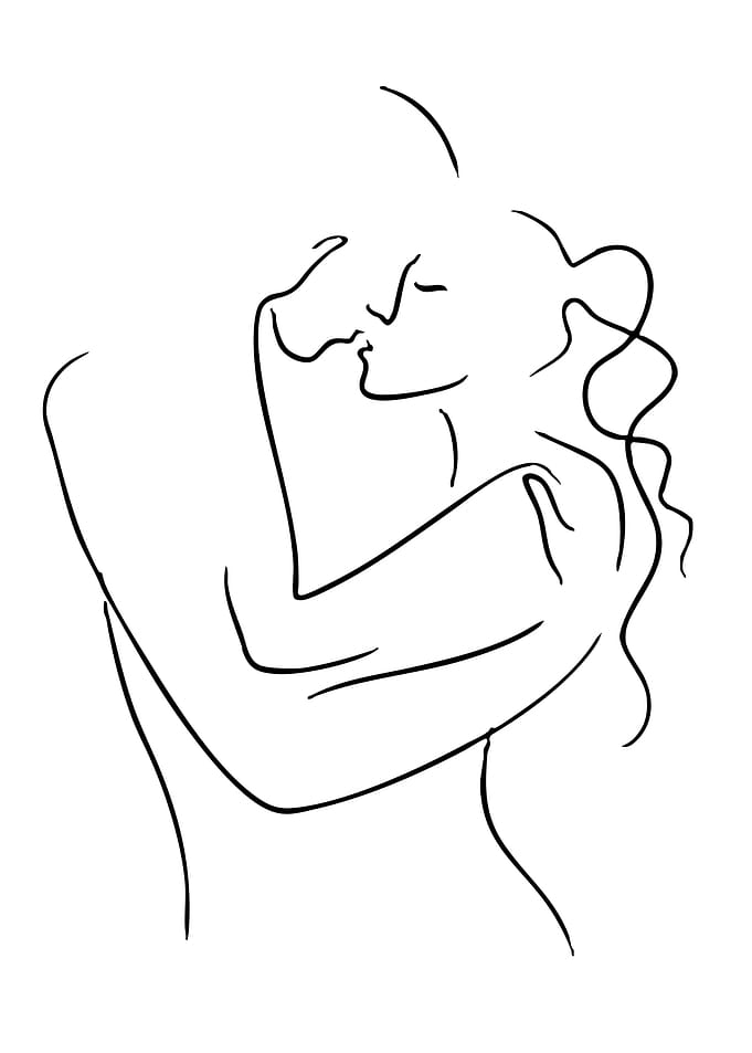 Minimalist Line Art Couple Embracing
