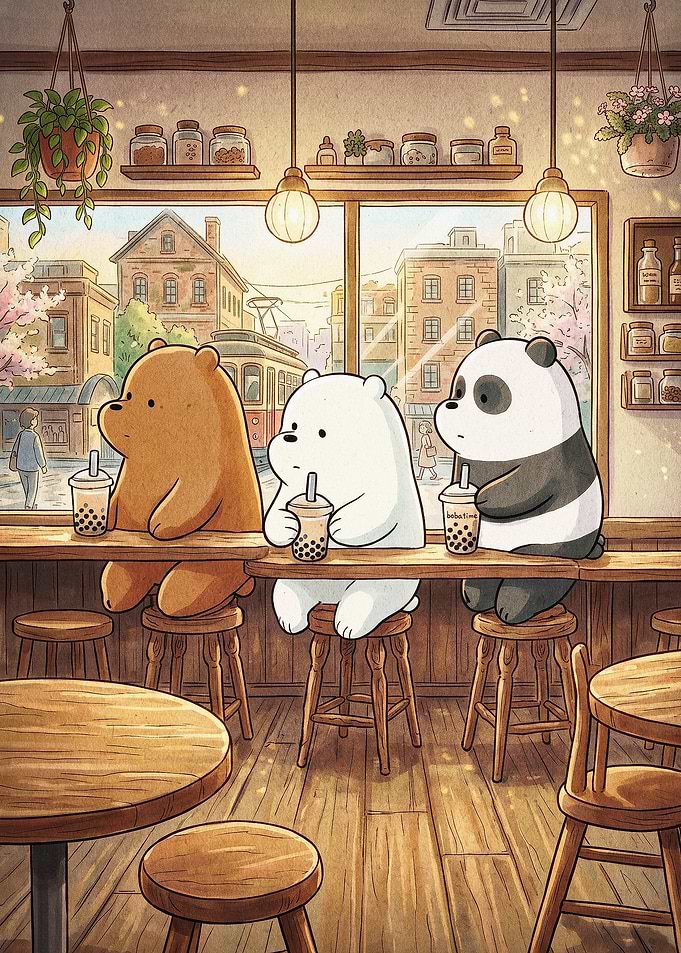 Bears Cafe Bubble Tea Cozy Art