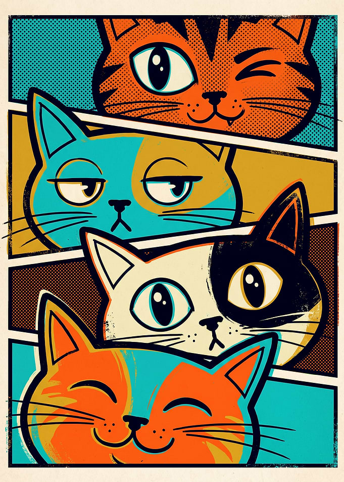 Colorful Comic Style Cat Portraits
