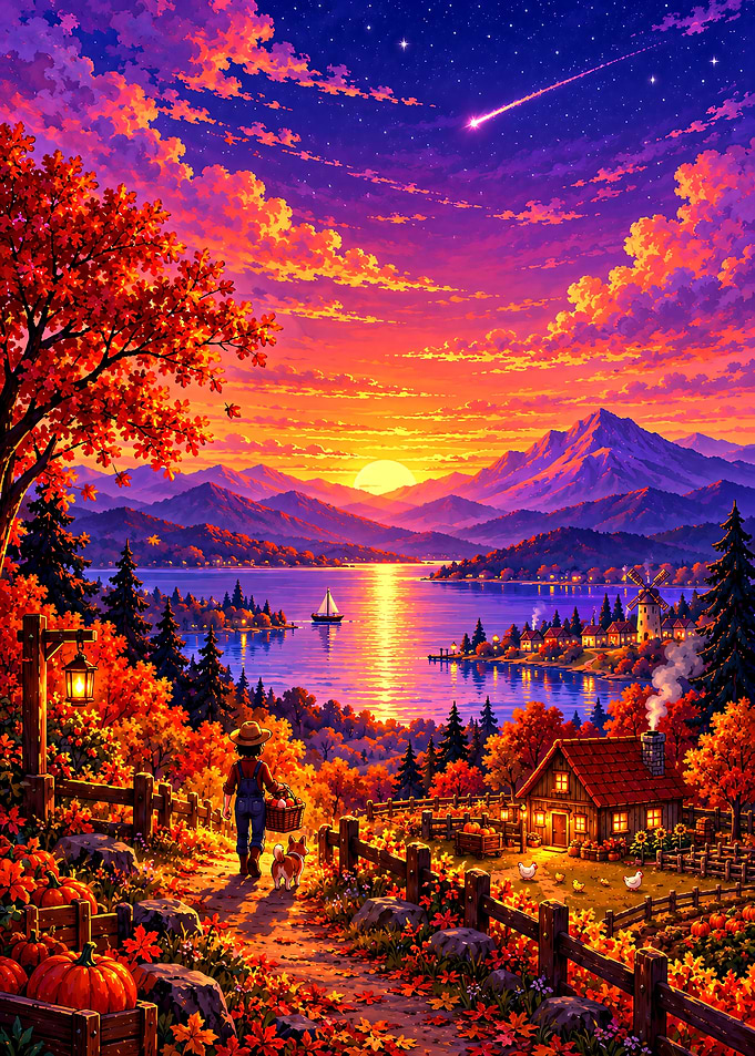 Stardew Valley Autumn Sunset Farm Landscape