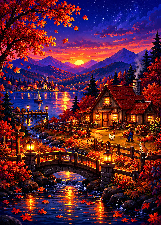 Stardew Valley Cozy Autumn Farmhouse at Sunset