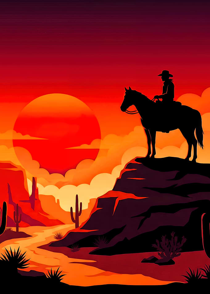 Lone Cowboy at Sunset