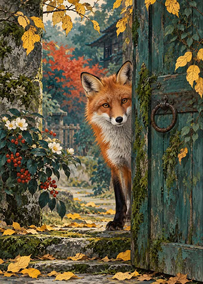 Fox Peeking Through Garden Gate