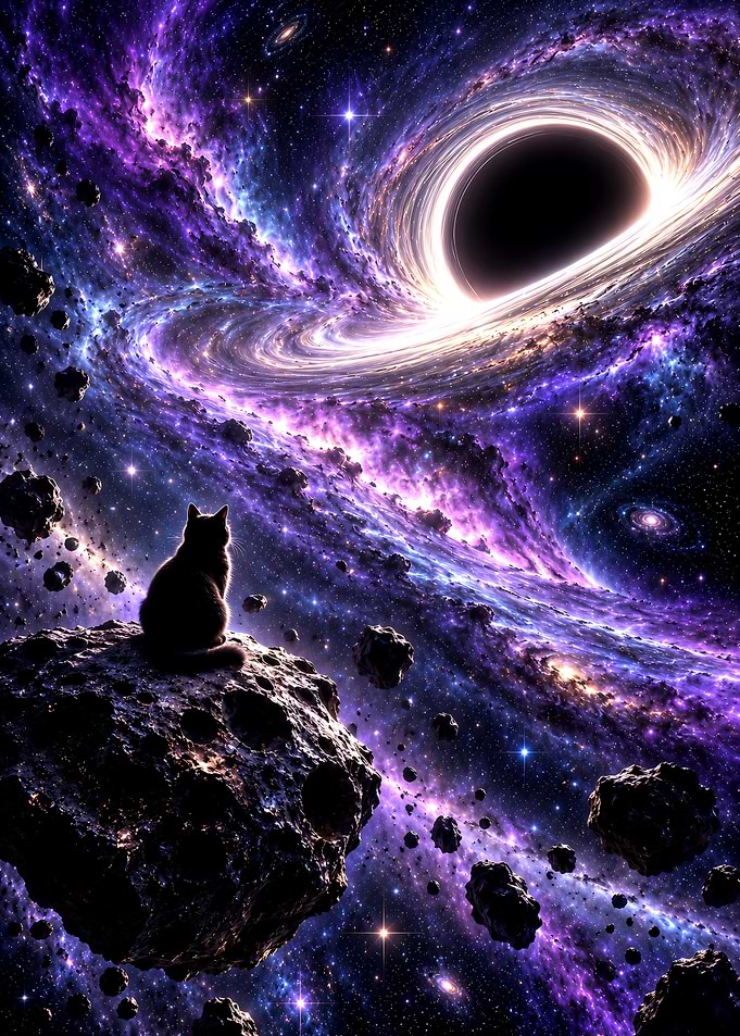 Cat Watching a Cosmic Black Hole