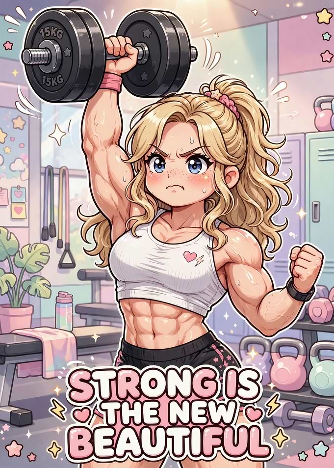 Strong Anime Girl Lifting Dumbbell