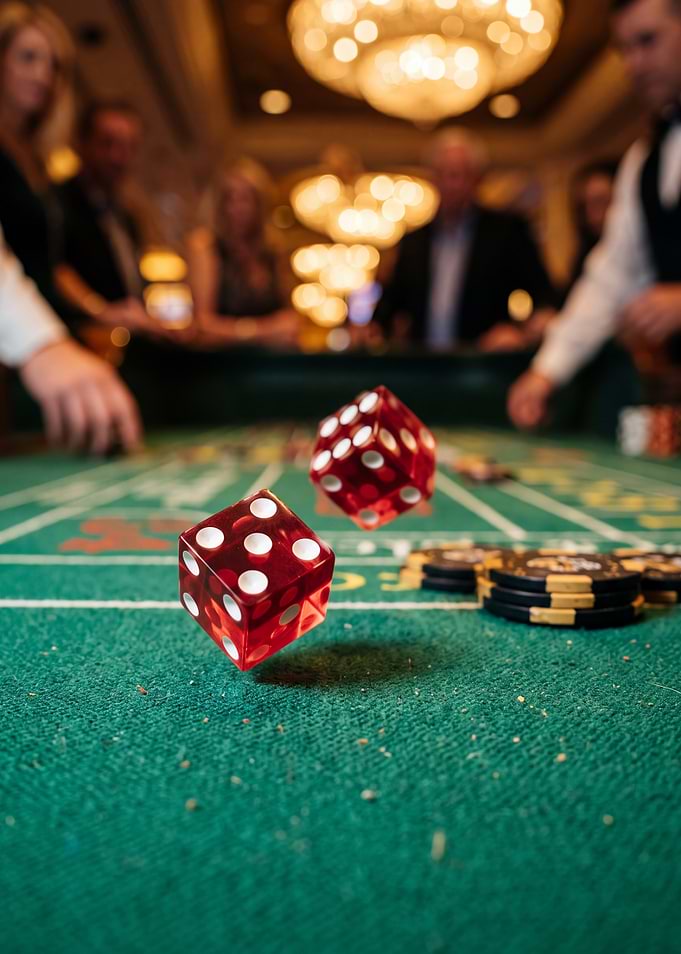 Red Dice Rolling on Casino Table