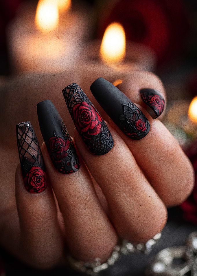 Gothic Rose and Lace Nail Art
