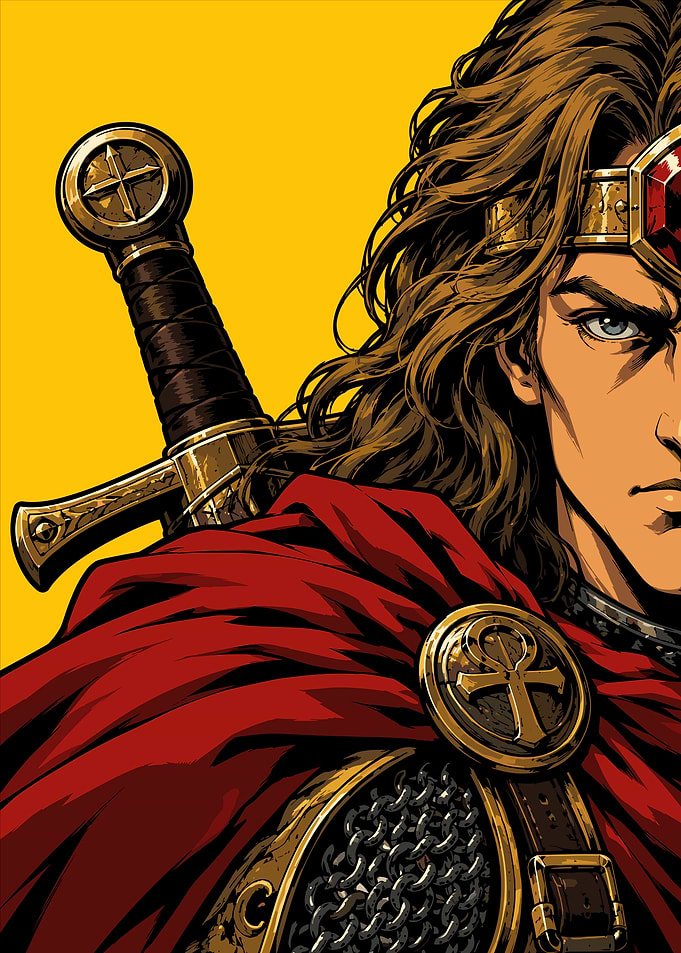 Warrior with Sword and Red Cape