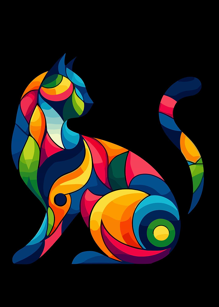 Colorful Abstract Geometric Cat Art