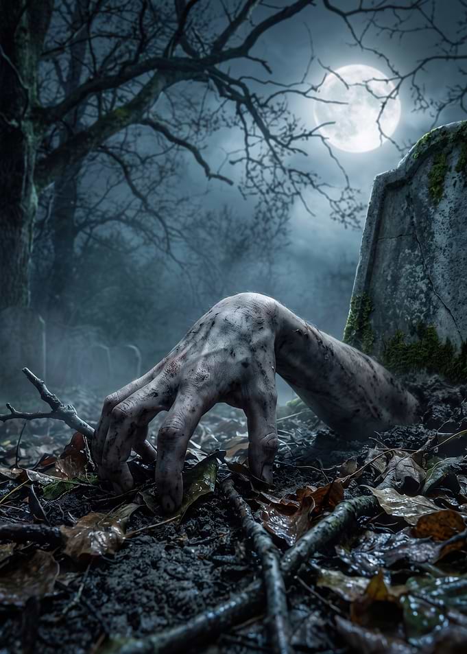 Zombie Hand Rising from Grave