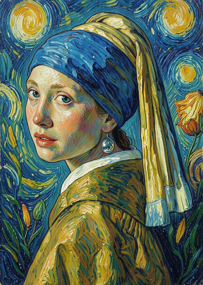Girl with a Pearl Earring in Starry Night