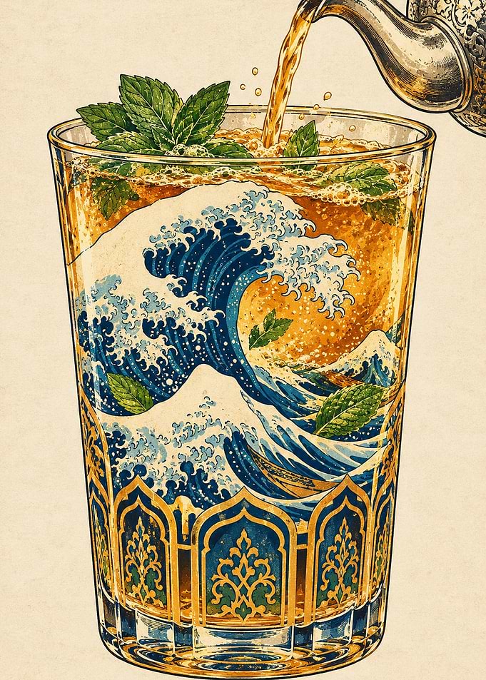 The Great Wave Mint Tea Illustration