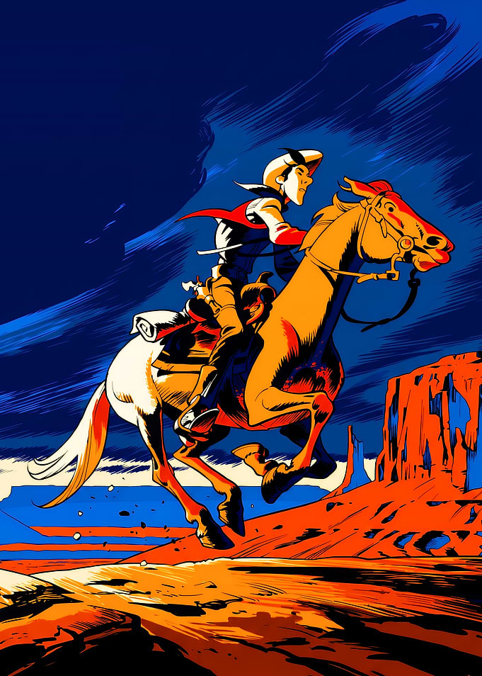 Lucky Luke Riding Through Desert