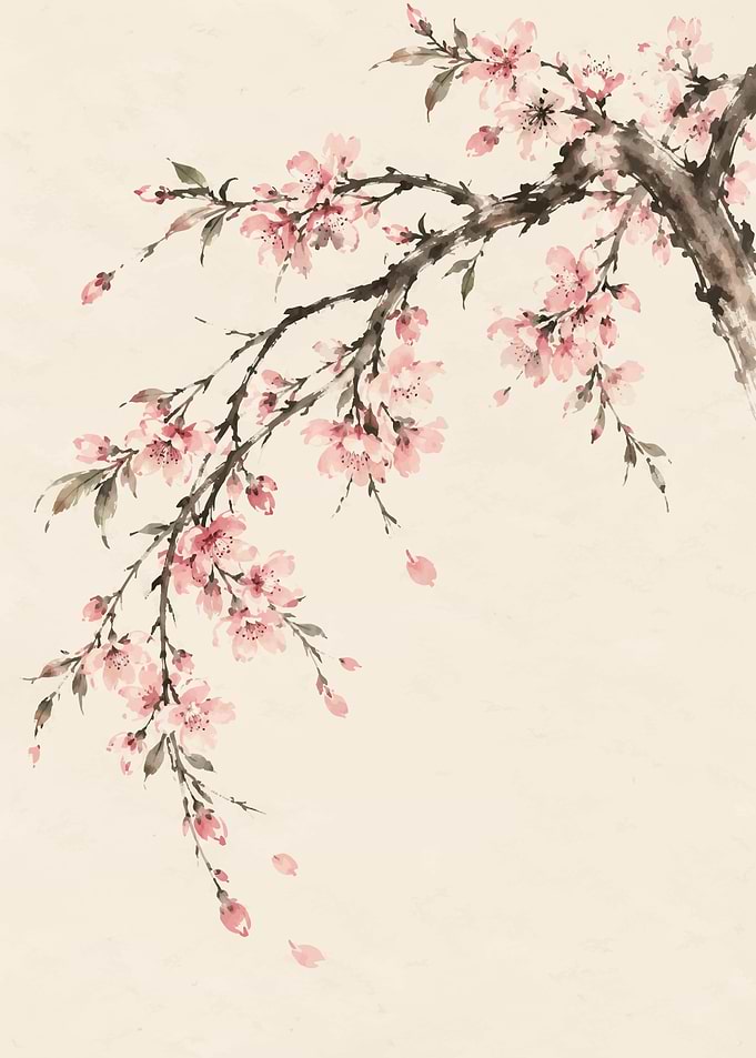 Watercolor Cherry Blossom Branch Illustration