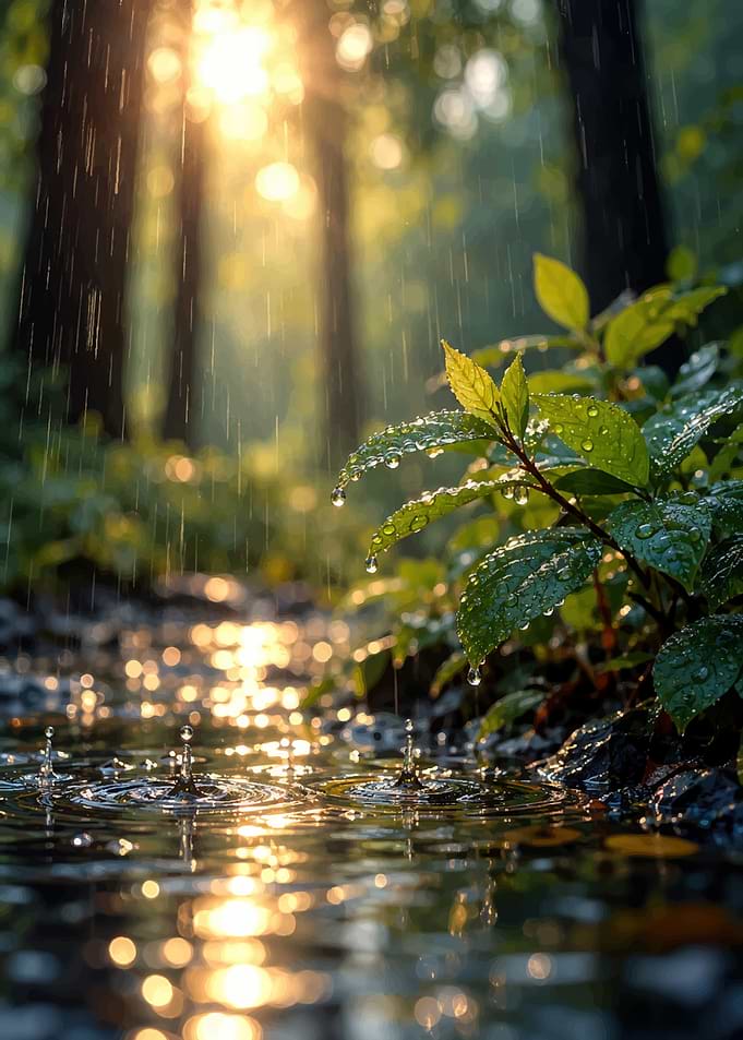 Sunlit Rain in the Forest