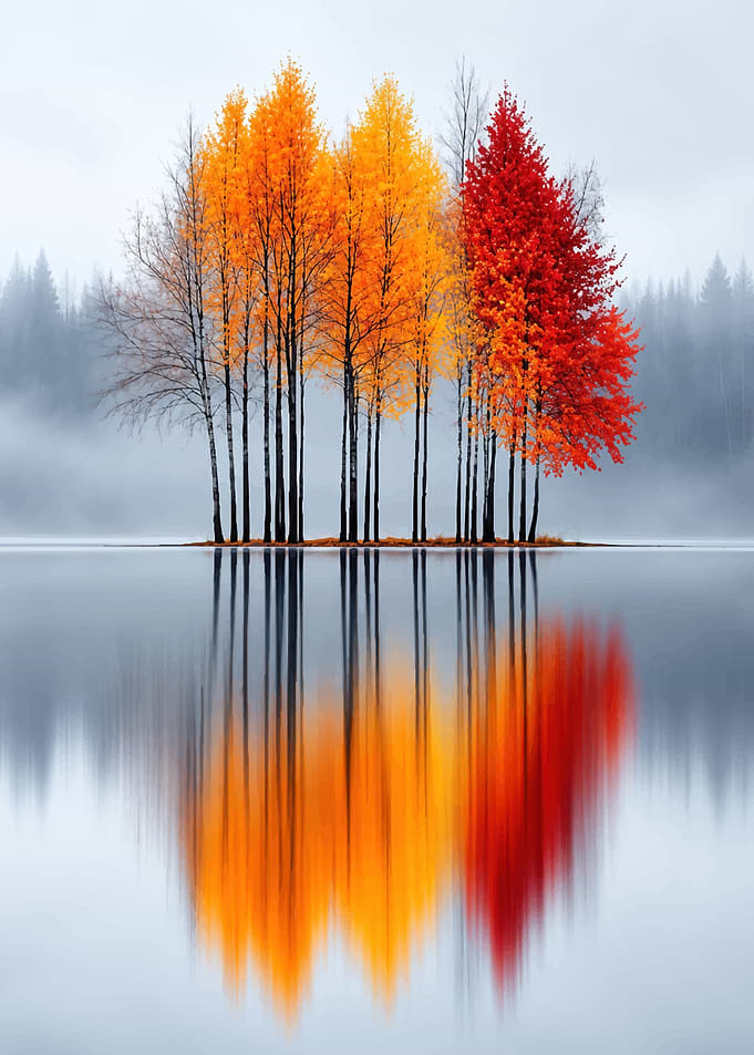 Autumn Trees Reflected in Still Water