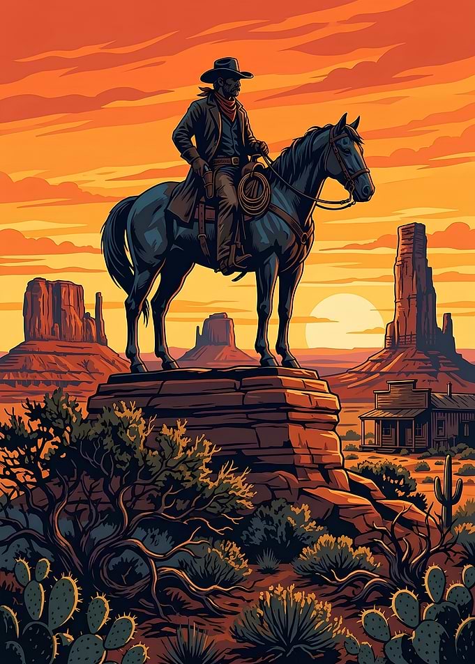 Lone Cowboy at Sunset